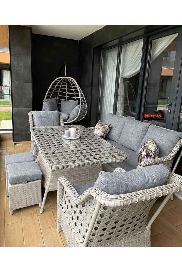 (SALINCAK HEDİYELİ)Rattan Bahçe Takımı Oturma Grubu 3lü - 7 Kişilik